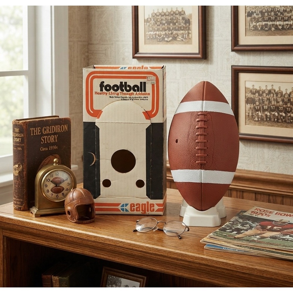 Vintage Eagle Rubber Co Football with Original Box Ashland Ohio Sports Decor